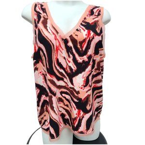Halogen Raw Edge Tank Top Size Small V-Neck Sleeveless Top Blouse Animal Print